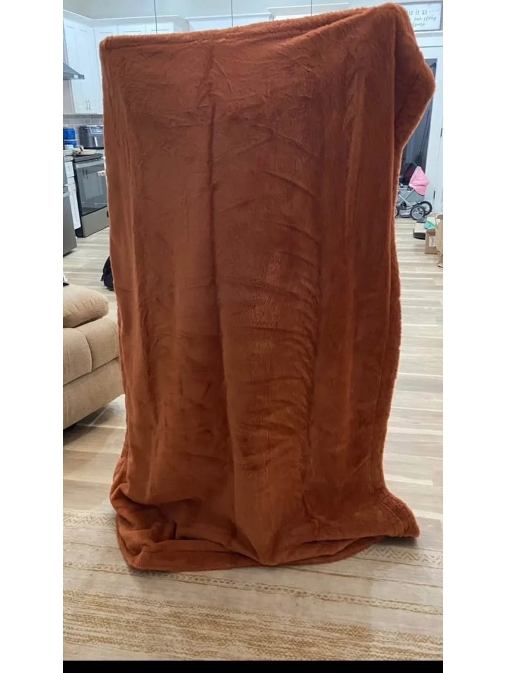 Rust Brown/Cooper color Plush Faux Fur Blanket with Carry Handle
